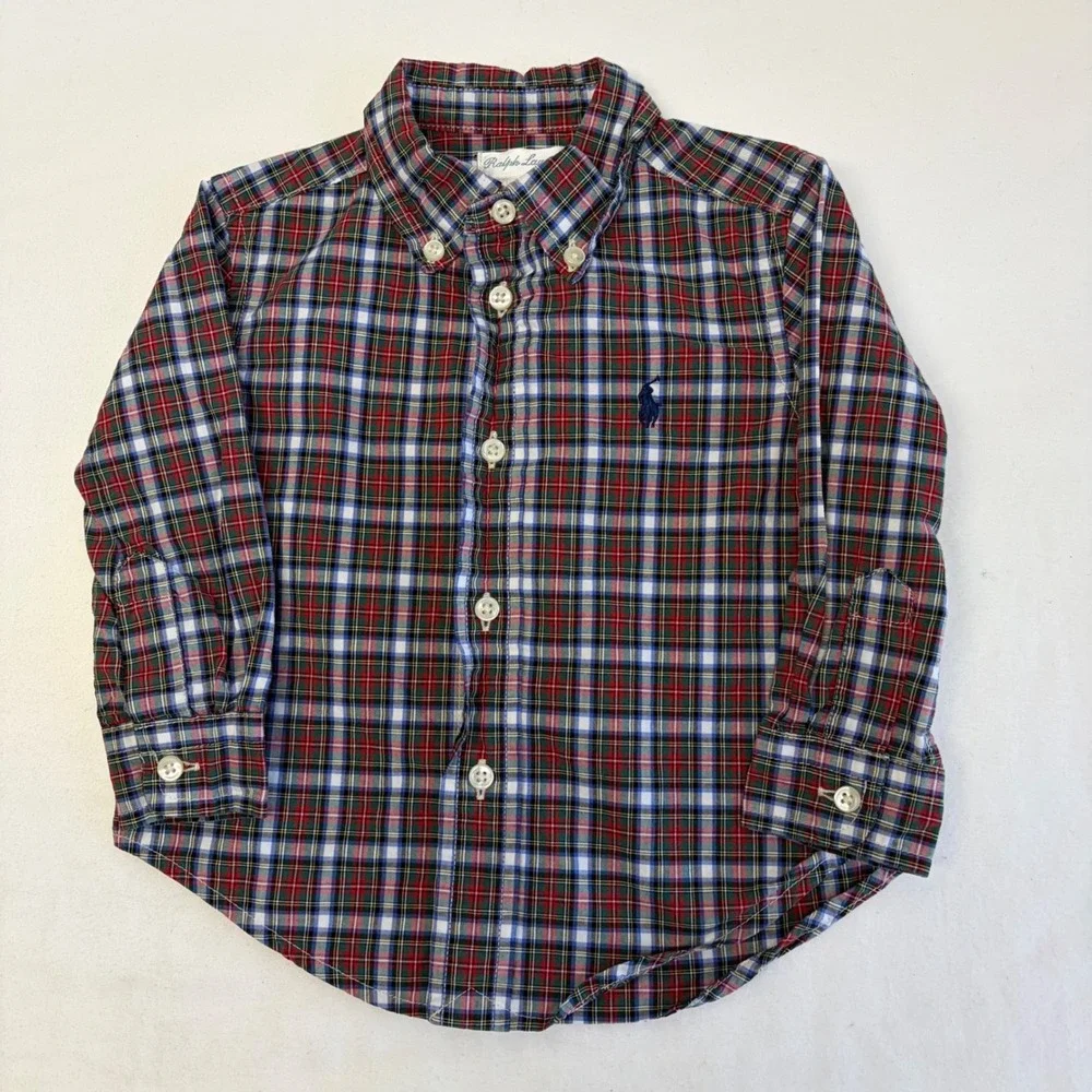 Ralph Lauren Plaid Button Down Shirts Baby Boys 12M Lot 2 Multi Color Preppy